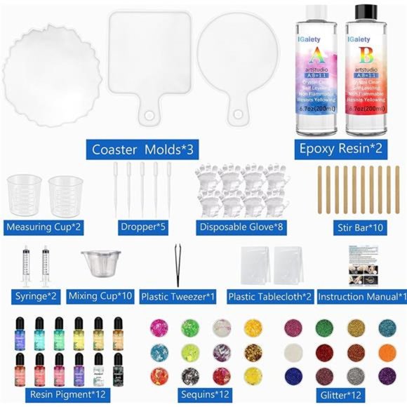 Resin Coaster Molds Silicone Kit Cutting Serving Board Mold with DIY Geode Tray - Picture 4 of 6